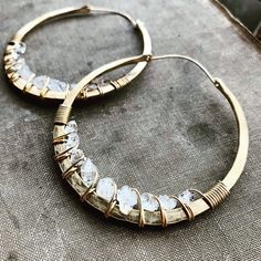 Hammered brass hoops with hand-wrapped herkimer diamonds. 14k gold filled earwires. You pick inside Diameter at checkout. Handmade, one pair at a time, in NY Gold Electroformed Hoop Earrings, Wire Wrapped Brass Hoop Jewelry, Hand Forged Brass Hoop Jewelry, Gold Electroformed Brass Hoop Earrings, Unique Brass Hoop Jewelry, Electroformed Brass Hoop Earrings, Artisan Brass Hoop Earrings Wire Wrapped, Gold Hand Wrapped Hoop Jewelry, Hand Forged Bohemian Hoop Jewelry