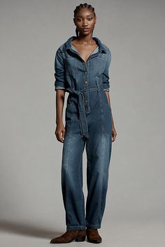 78% cotton, 22% lyocell Relaxed fit with ankle-length straight leg Classic collar Front slant pockets Chest and back patch pockets Snap-button placket Machine wash Imported | Relaxed Denim Utility Jumpsuit by Pilcro in Blue, Women's, Size: Smallmall, Cotton/Lyocell at Anthropologie Chic Medium Wash Denim Jumpsuit With Pockets, Utility Style Workwear Jumpsuits With Straight Leg, Utility Straight Leg Jumpsuits For Workwear, Utility Workwear Jumpsuit With Straight Leg, Utility Style Denim Jumpsuit For Work, Utility Denim Jumpsuit For Work In Medium Wash, Straight Leg Denim Jumpsuit For Work, Chic Straight Leg Denim Jumpsuit For Work, Relaxed Fit Straight Leg Denim Jumpsuit