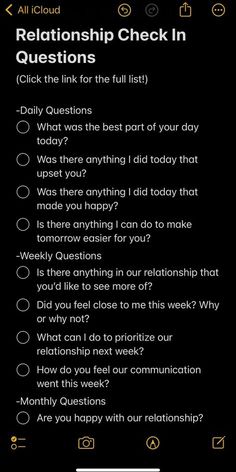 Things To Make Relationships Better, Long Distance Relationship Chats, Things To Do To Make Your Relationship Better, Daily Conversation With Boyfriend, Weekly Check In Relationship, Things To Do In Relationships, Qna Questions For Couples, Saving Your Relationship, Things About Him List