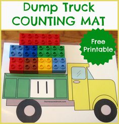 Free Printable Counting Mat: Fill the Dump Truck! from The Measured Worm Counting Mats, The Measured Mom, Measured Mom, Preschool Math Games, Transportation Activities, Transportation Preschool