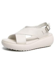 White Platform Slingback Sandals For Summer, Trendy White Platform Slingback Sandals, White Wedge Heel Slingback Sandals For Beach, White Slingback Wedge Sandals For Beach, White Platform Slingback Wedge Sandals, White Slip-on Wedge Sandals For Summer, White Synthetic Wedge Sandals With Buckle Closure, White Cushioned Wedge Sandals Slip-on, Summer White Medium-width Wedge Sandals