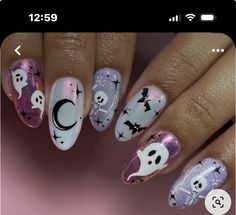 Halloween Girlie Nails, Pastel Spooky Nails, 2024 Halloween Nails, Ghostie Nails, Vintage Halloween Nails, Halloween Nails 2024, Crazy Halloween Nails, Halloween Witch Nails, Girly Halloween Nails