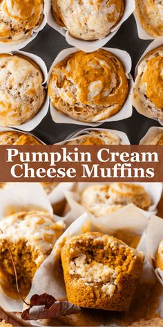 pumpkin cream cheese muffins with cinnamon swirl inside