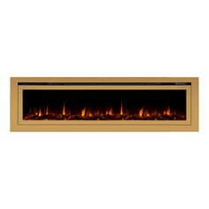 an electric fireplace with flames on the side