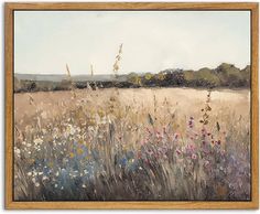 an oil painting of a field with wildflowers