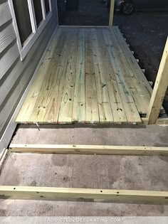 the steps are made out of wood and ready to be used as a porch or deck