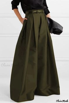 Olivia Mark - Wide Leg Pleated Pants in Flowy Fit Color Wide Leg Pants, High Waist Wide Leg Pants, Blue Army, Dark Olive Green, Mini Robes, Pantalon Large, Hip Length, Fashion Pants, Black And Navy