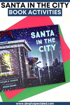 Santa in the City picture book is a great Christmas read aloud for your elementary special education students. I’m sharing my adapted book companion for the Santa in the City book. Book companion activities help special ed students stay engaged with the story. I have included reading comprehension activities like comprehension worksheets, sequencing activities, and story maps. Students can practice vocabulary activities too. Check out the Christmas visual craft for kids, a city skyline. Elementary Special Education, City Activities, Story Maps, City Picture