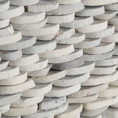 a close up view of some kind of wall made out of stone circles and rocks