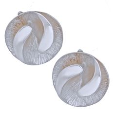 Women's Clip-On Earrings Medium Silver Metal 3D Yin-Yang Shell Like Round Shaped Clip-Ons. Paddle Back Clip-Ons. White Metal Clip-on Earrings For Gift, White Round Clip-on Earrings, Hypoallergenic White Metal Earrings, Round Metal Clip-on Earrings, Round Metal Clip-on Plug Earrings, Silver Clip-on Wrap Earrings For Gift, Cadmium-free Silver Round Earrings, Silver Round Metal Clip-on Earrings, White Sterling Silver Clip-on Earrings