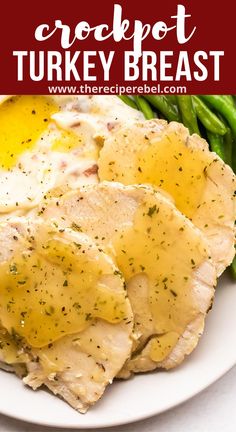 This easy Crockpot Turkey Breast is juicy and tender and requires almost no prep time! It's perfect for smaller holiday gatherings or for a weeknight meal with leftovers! #crockpot #slowcooker #turkey | turkey recipes | slow cooker dinner | crockpot meals | crockpot recipes | thanksgiving | christmas Turkey Crockpot, Turkey Dishes, Crockpot Dishes