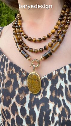 Tigers Eye Necklace, Bohemian Style Gemstone Jewelry, Multistrand Statement Necklace, Elegant Accessory for Women, Gift for Her Elegant Brown Necklace With Stones, Round Brown Jewelry With Stones, Brown Round Stone Jewelry, Brown Stone Round Jewelry, Bohemian Oval Gemstone Bead Necklaces, Double Strand Necklace With Natural Stones, Bohemian Oval Gemstone Beads Necklace, Elegant Brown Crystal Necklaces With Natural Stones, Multi-strand Brown Jewelry With Gemstone Beads