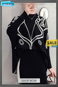 Turtleneck Urban Long Sleeve Loosen Sweater Long Sleeve Graphic Sweater, Fitted Long Sleeve Sweater With Graphic Print, Winter Graphic Print Long Sleeve Cardigan, Black Batwing Sleeve Sweater For Spring, Buy Sweaters, Ladies Tops Fashion, Sweaters For Women, Shop Now, Turtle Neck