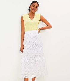 Petite Tiered Eyelet Midi Skirt Spring Pointelle Knit Bottoms, Spring Pointelle Knit Skirt, White Pointelle Knit Bottoms For Spring, Chic Spring Pointelle Knit Skirt, Chic Pointelle Knit Skirt For Spring, Chic Pointelle Knit Spring Skirt, Extra Dresses, Petite Midi Skirt, Tiered Midi Skirt