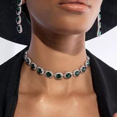 Luxury Green, Celebrity Jewelry, Bridal Choker, Square Necklace, Collar Chain, Oval Necklace, Statement Choker, Party Necklace, Neck Jewellery