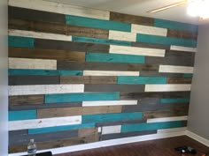 a room with wood planks painted on the wall