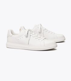 Tory Burch Howell Court Sneaker: Women's Shoes | Tory Burch Tory Burch Sneakers, Atlanta Style, All White Shoes, Sneakers Looks, Footwear Design Women, Leather Collar, St Kitts, Designer Sneakers, Style Blog