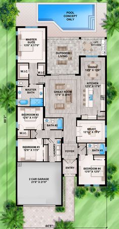 the floor plan for this modern home is very large and has lots of space to put in