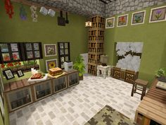 an image of a living room in the minecraft style with lots of furniture and decorations