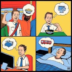 a comic strip with an image of a man laying in bed