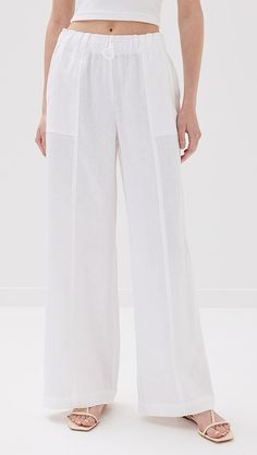 Reformation Declan Linen Pants | Shopbop Pants White, Linen Pants, White Linen, Roll Up, Top Brands, New Arrivals, Elastic Waist, Elastic