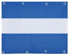 a blue and white flag with metal rivets