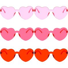 PRICES MAY VARY. Premium Quality: Frame of these heart-shaped sunglasses is made of good quality PC material, featured with nice processing, which is long-lasting and sturdy to use, possessed with heart shape, great for women party use. Item Quantity: Package includes 6pcs rimless sunglasses in three different candy color, red, watermelon red and pink, each color 2pcs, enough quantity for women group use. In this full of modern and fashion world, our heart sunglasses can provide more charming ma Party Favors For Women, Heart Shape Sunglasses, Red Watermelon, Transparent Glasses, Shape Sunglasses, Funny Glasses, Oversized Round Sunglasses, Heart Glasses, Heart Party