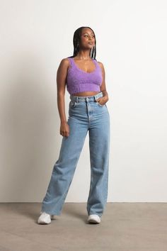 Get It Together Crop Top - Purple Jeans And Tennis Shoes, Fuzzy Crop Top, Early 90s Fashion, Purple Lace Top, Get It Together, Purple Fits, Intro Video, Y2k Vibes, Cami Crop Top