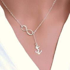 "Sterling Silver Infinity Lariat Anchor Necklace All metal components onto sterling silver . The picture length is 16\" , it could be shorter or longer , depend on customer choice. The necklace make of .. -Sterling Silver Infinity Charm, -Sterling Silver anchor charm and -Sterling silver cable chain with spring claw . -Come up with beautiful ribbon gift box and -One set of Care instruction package . -All quantities are available please contact us for different number of quantities ... MORE LARIA Adjustable Silver Chain Lariat Necklace For Gift, Silver Infinity Metal Necklace, Adjustable Nickel-free Infinity Necklace, Silver Infinity Clavicle Chain Jewelry, Silver Infinity Jewelry With Adjustable Chain, Infinity Anchor, Navy Jewelry, Anchor Charm, Navy Mom