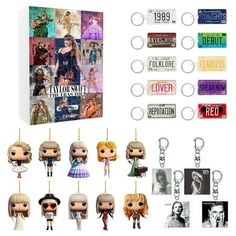 an assortment of pop vinyls and key chains