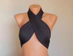 Black multiway halter wrap top // Cross neck // Bikini top // Crop top //70s clothing //Versatile tied Halter Top Bikinis For Women, Cross Strap Top, Tied Crop Top, Halter Tops Outfit, Cleopatra Halloween, Wrap Halter Top, Cross Over Top, Black Wrap Top, Halter Bra Top