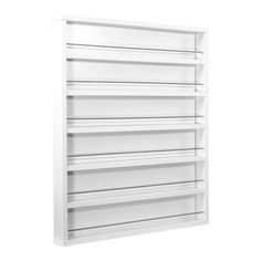 a white shelf with six shelves on each side