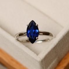 Marquise cut ring sapphire ring blue sapphire solitaire | Etsy Sapphire Ring Simple, Marquise Cut Rings, Ring Blue Sapphire, Blue Sapphire Ring, Engagement Rings Marquise, Princess Cut Rings, Simple Engagement Rings, Plain Bands, White Gold Wedding Rings