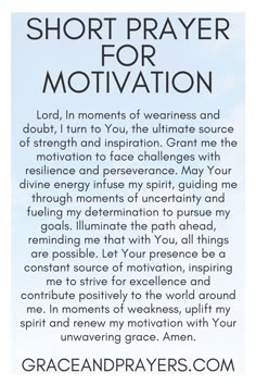 a prayer card with the words,'short prayer for motivation'in black and white