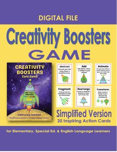 the book cover for digital file creativity booster game, which includes an image of a rocket and