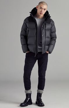 charcoal Luxury Black Men's Puffer Jacket, Black Down Puffer Jacket With Double-lined Hood, Men’s Black Puffer Jacket, Oversized Puffer Jacket, Luxury Black Puffer Jacket With Double-lined Hood, Mens Puffer Jacket, Black Down, Model Looks, Luxury Nylon Puffer Jacket With Double-lined Hood