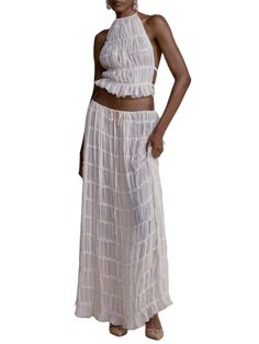 PRICES MAY VARY. ✿Material:Women sexy maxi skirt set are made of high quality polyester fabric. Soft, breathable, lightweight, skinny, stretchy, bring a comfortable wearing experience. This womens 2024 summer maxi skirt set is necessary in your wardrobe. ✿Feature:Woman vacation 2 piece outfit set,beach outfits for women 2024 sets,2 piece beach vacation outfits,maxi two piece skirt set,two piece dress sets for women beach,sexy knit crochet 2pcs long skirts,high waisted skirts for women,2 piece se Chic White Maxi Skirt For Beach, White Maxi Skirt For Beach, Feminine White Maxi Skirt For Beach, Thailand Ootd Travel Outfits, White Feminine Beach Skirt, Chic Beach Knit Skirt, Ruffle Long Skirt, Beach Outfit For Women, Ruffle Outfit