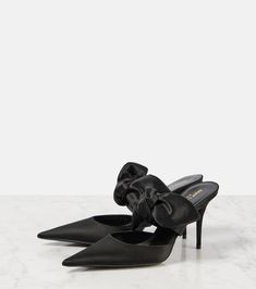 Barbara 90 satin mules in black - Saint Laurent | Mytheresa Mid Heels Pumps, Saint Laurent Shoes, Evening Shoes, Mid Heel, Shoe Box, Shoe Shop, Pump Shoes, Pumps Heels, Clothing And Shoes