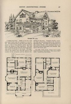 an old house with three floors and two story houses on the first floor, in black and white