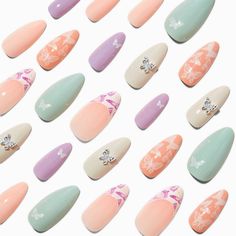 Claire's Pastel Butterfly 3D Almond Vegan Faux Nail Set - 24 Pack Press On Nails From Claires, Claire's Nails, Faux Nails, Crown Hair Clip, Pastel Butterfly, Sensitive Ears Earrings, Butterfly 3d, Piercing Kit, Milk Chocolate Candy