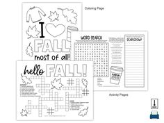 three fall crossword puzzles with the words, i love fall most of all below