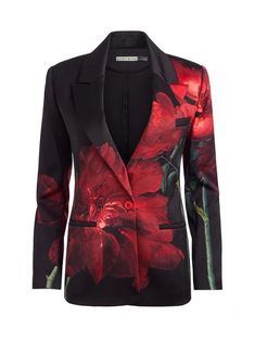 Silas Single Breasted Blazer In Peony Petals Bright Ruby | Alice + Olivia Peony Petals, Floral Print Blazer, Stacey Bendet, Alice And Olivia, Printed Blazer, Stylish Clothes For Women, Ruby Red, Blazers For Women, Alice Olivia