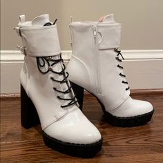 5 Inch Heels Size Us 10 New Never Worn See Scuff Mark Near Top Of Boot 5 Inch Heels, Long Blonde Hair, Shoes Heels Boots, Shoes Women Heels, Heeled Boots, Shoe Laces, Shoes Heels, Lace Up, Women Shoes