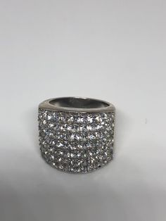 Vintage white sapphire ring Pave set 925 Sterling Silver Setting Size 6 or 9 Can be resized, my jeweler charges $10-$20 All rings are shipped free in the US in a nice gift box. Check out our over a THOUSAND great reviews Engraving is $4 per letter and is not always perfect depending on the piece. It can take a few days if the jeweler is busy. This is payable to Paypal Judithsltd@gmail.com Classic Rings With Sparkling Stones For Gift, Diamond White Rings With Sparkling Stones For Gift, Bling Round Rings For Gifts, Classic Rings With Bling For Anniversary, Classic Anniversary Ring With Bling, Classic Anniversary Rings With Bling, Fine Jewelry Silver Wide Band Ring As Gift, Silver Wide Band Ring As Fine Jewelry Gift, White Bling Rings For Anniversary