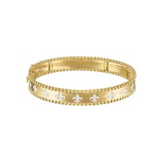 Add elegance to your look with this Designs by Gioelli 14k Gold Over Silver Fleur de Lis Bangle Bracelet. Click on this JEWELRY & WATCHES GUIDE to learn about fit, styles, materials and more! Add elegance to your look with this Designs by Gioelli 14k Gold Over Silver Fleur de Lis Bangle Bracelet. Click on this JEWELRY & WATCHES GUIDE to learn about fit, styles, materials and more! FEATURES Length: 7.25 in. Metal: sterling silver Plating: 14k gold Finish: polished Packaging: boxed Imported Nickel Formal Gold Jewelry With Milgrain Detail, Gold Milgrain Jewelry For Formal Occasions, Yellow Gold Diamond Jewelry With Milgrain Detail, Luxury White Gold Bracelet Stamped 14k, Luxury White Gold Bracelets Stamped 14k, Luxury 14k Stamped White Gold Bracelets, Elegant 14k Gold Milgrain Jewelry, Elegant White Gold Milgrain Jewelry, Elegant White Gold Jewelry With Milgrain Detailing