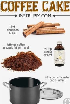 coffee cake recipe with cinnamon sticks, ground coffee and syrup in the pot to make it