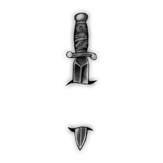 two different types of knifes are shown in this drawing, one is black and the other is white