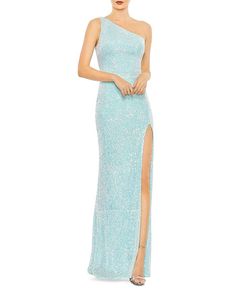 Mac Duggal Sequined One Shoulder Column Gown Women - Bloomingdale's Glamorous Floor-length Gown With Side Slits, Full Length Wedding Dresses With Side Slits, Floor-length Wedding Gown With Side Slits, Glamorous Wedding Gown With Side Slits, Wedding Gown With Side Slits And Maxi Length, Full-length Gown With Side Slits For Gala, Full Length Gown With Side Slits For Gala, Fitted Bodice Gown With Side Slits, Full Length Evening Dress With Side Slits For Wedding