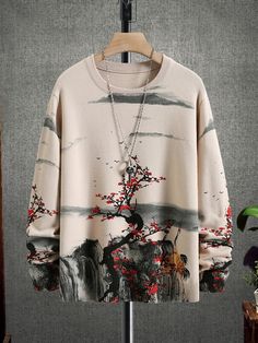 Cute Sweaters Men, Cute Mens Outfits, Men Clothes Design, Shein Outfits Men, Mens Hoodie Fashion, Graphic Clothes, Men Knitwear, Futuristic Clothing, Landscape Pattern