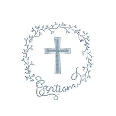 "This is an embroidery machine digital file to be used with your embroidery machine. This is a digital download of the image listed here.  This is not a patch. It is Digital file. You must have an embroidery machine to work with these files. The Baptism Wreath with Cross Embroidery File is an embroidery design including satin and fill stitches. The Baptism Wreath with Cross Embroidery File comes in 2 sizes: -5\" x 4.6\" (5 x 7 Hoop)- 10160 Stitches  -3.75\" x 3.5\" (4 x 4 Hoop)- 7118 Stitches and includes the following formats: JEF, HUS, SEW, VP3, PES, DST, EXP, PCS and XXX. If you require another format, please contact me. THREAD COLORS AND ORDER:  1. Light Blue If you purchase 3 or more designs from our shop, you get a 15% Discount with the code THREEORMORE. By purchasing this listing yo Floral Cross Embroidery, Fitted Embroidered Sets For Baptism, Eucharist Embroidery, Cotton Embroidered Sets For Baptism, Cross Machine Embroidery Designs, Cross Embroidery Designs, Religious Embroidery, Lazer Cut, Name Embroidery